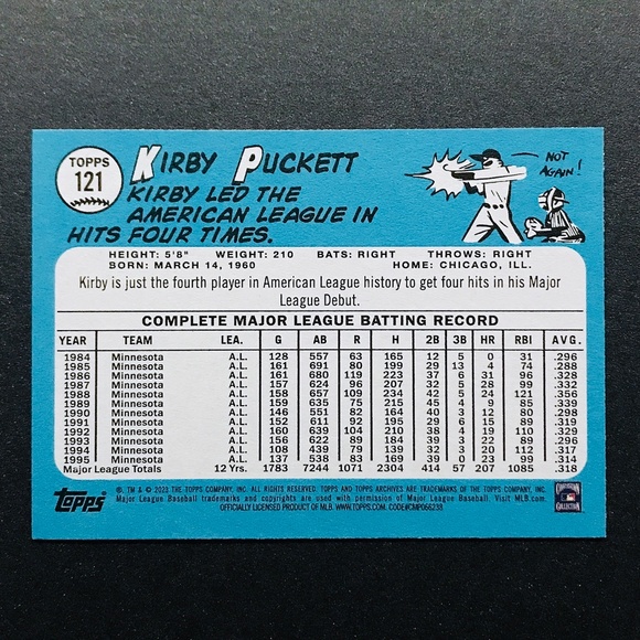 Kirby Puckett - 2023 Topps Archives #121 - Picture 2 of 2